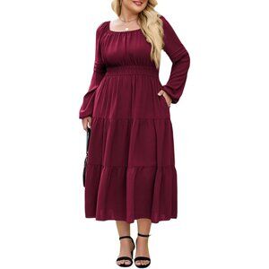 Flowy Vintage Dress Plus Size Women Fall Casual Formal Sleeves